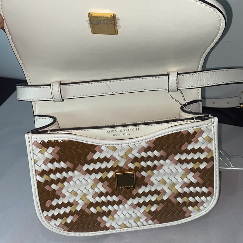 Tory Burch Britten Woven Small Saddle Bag - Picture 7 of 8